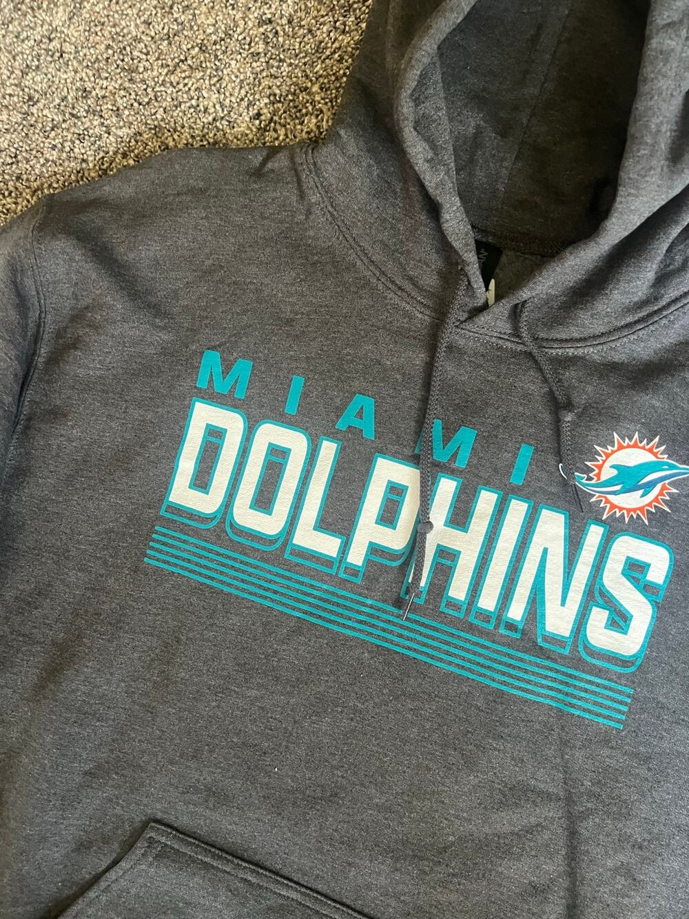 Miami Dolphins Gilden Medium Gray Hoodie Sweatshirt (NWT)